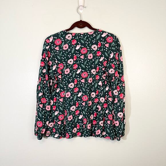 Matilda Jane Top Women Large Green Floral V Neck Long Sleeve Button Blouse NWT - Picture 2 of 8